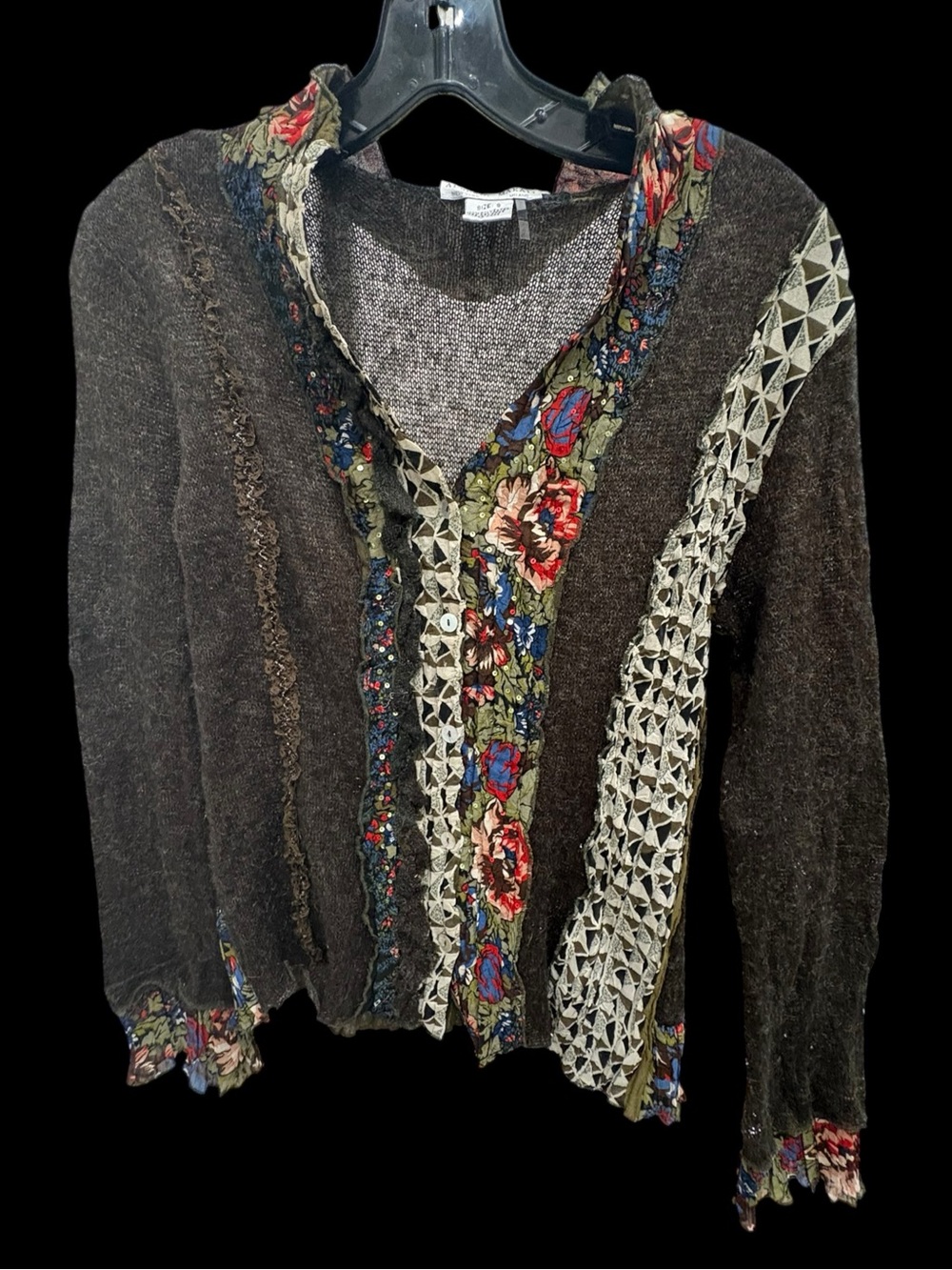 Alberto Makali Brown Floral Patchwork Knit Cardigan Y2K Size S